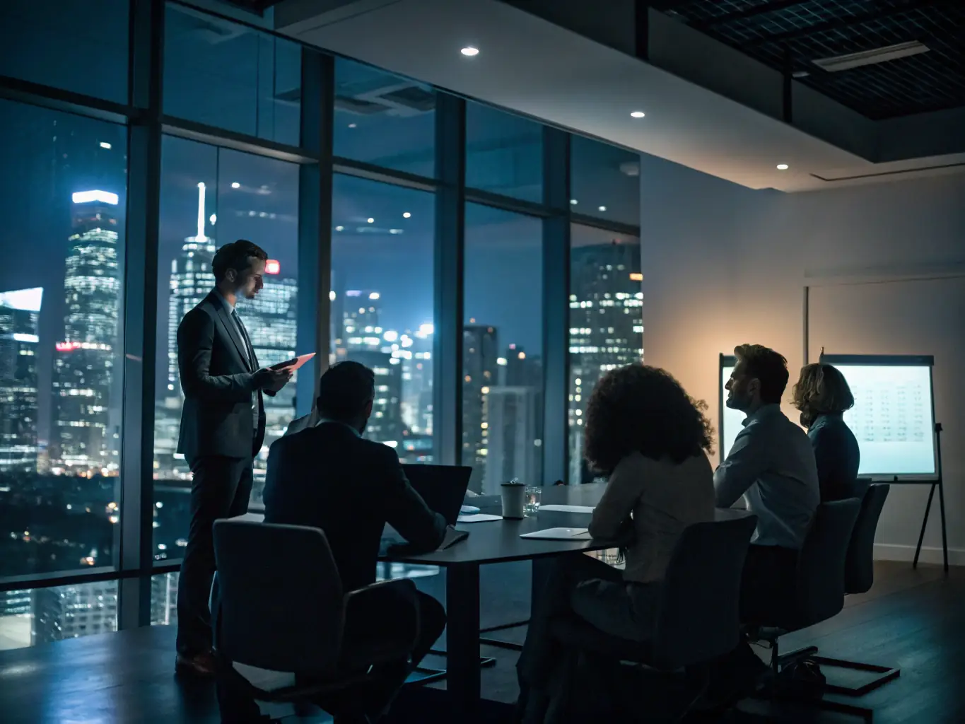 A dynamic image showcasing a workshop session with Michael Oz leading a discussion on AI-powered marketing strategies, set in a modern, tech-forward environment.