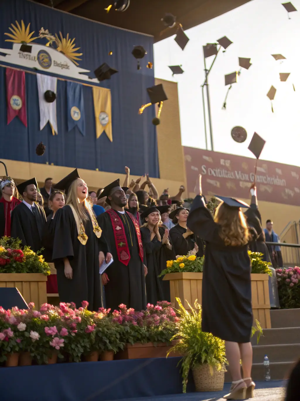 Graduates of Oz Academy celebrating their achievements at a graduation ceremony, symbolizing the success and community spirit.